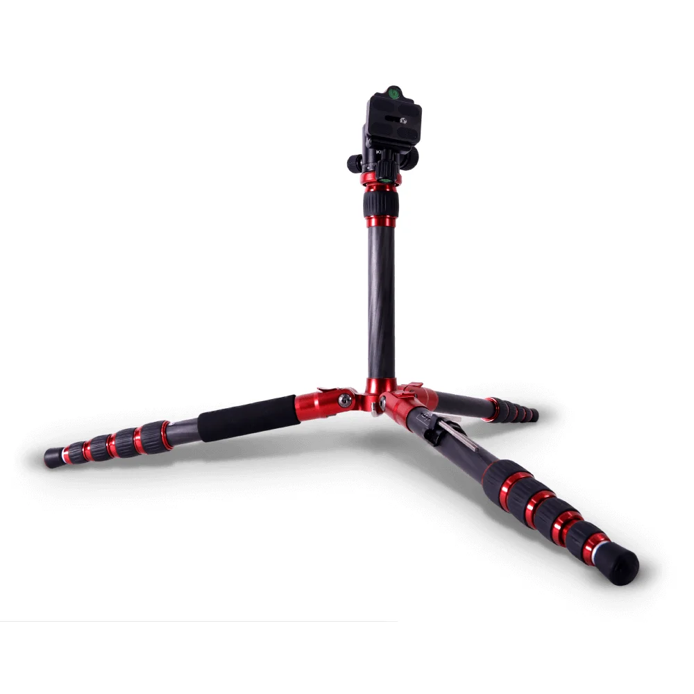 Tripé Com Cabeça Ball Head Kingjoy,  Preto E Vermelho, Fibra De Carbono, Até 10kg - C1229B-V00