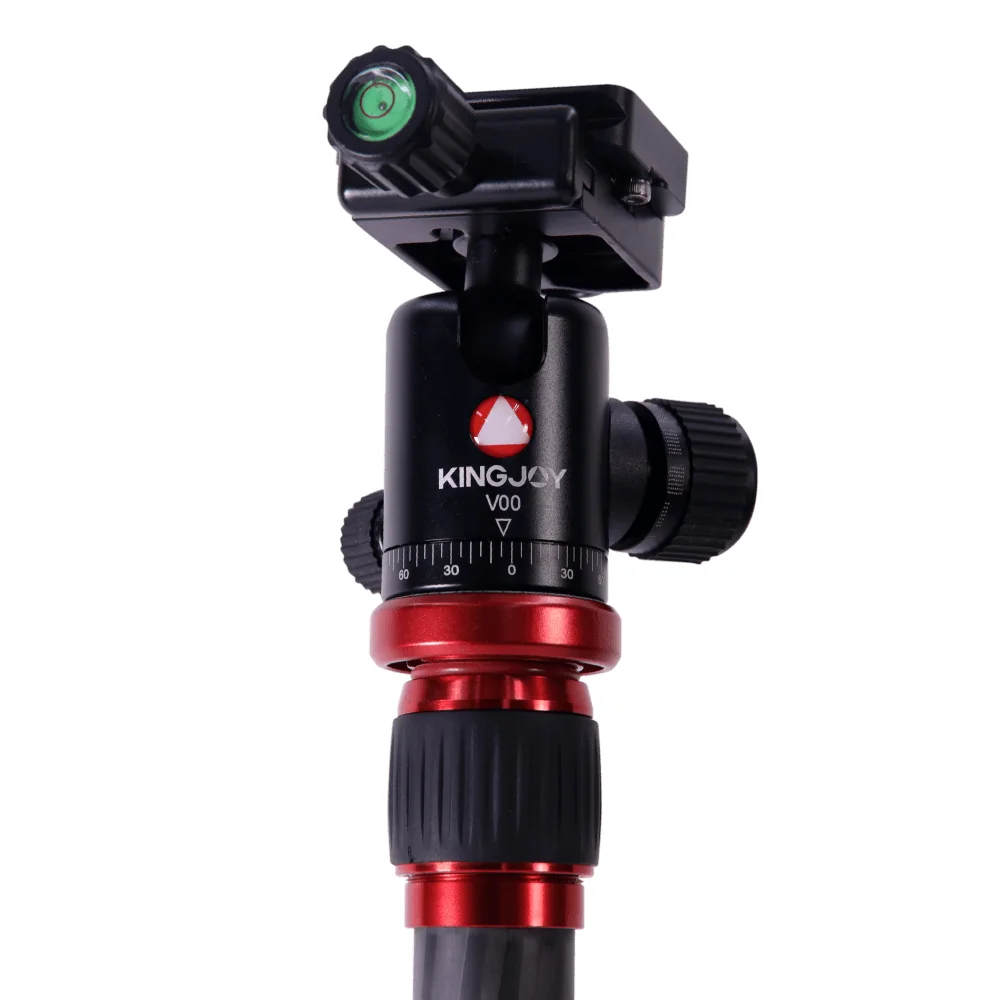 Tripé Com Cabeça Ball Head Kingjoy,  Preto E Vermelho, Fibra De Carbono, Até 10kg - C1229B-V00