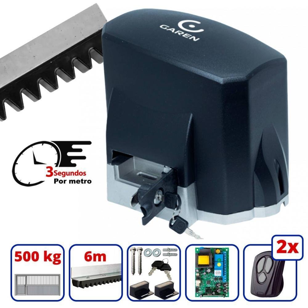Kit Motor Automatizador De Portão Eletrônico Deslizante Kdz Speed Wave 1/3 220v Garen Portões Até 500kg + 6 Metros Cremalheira - 220v