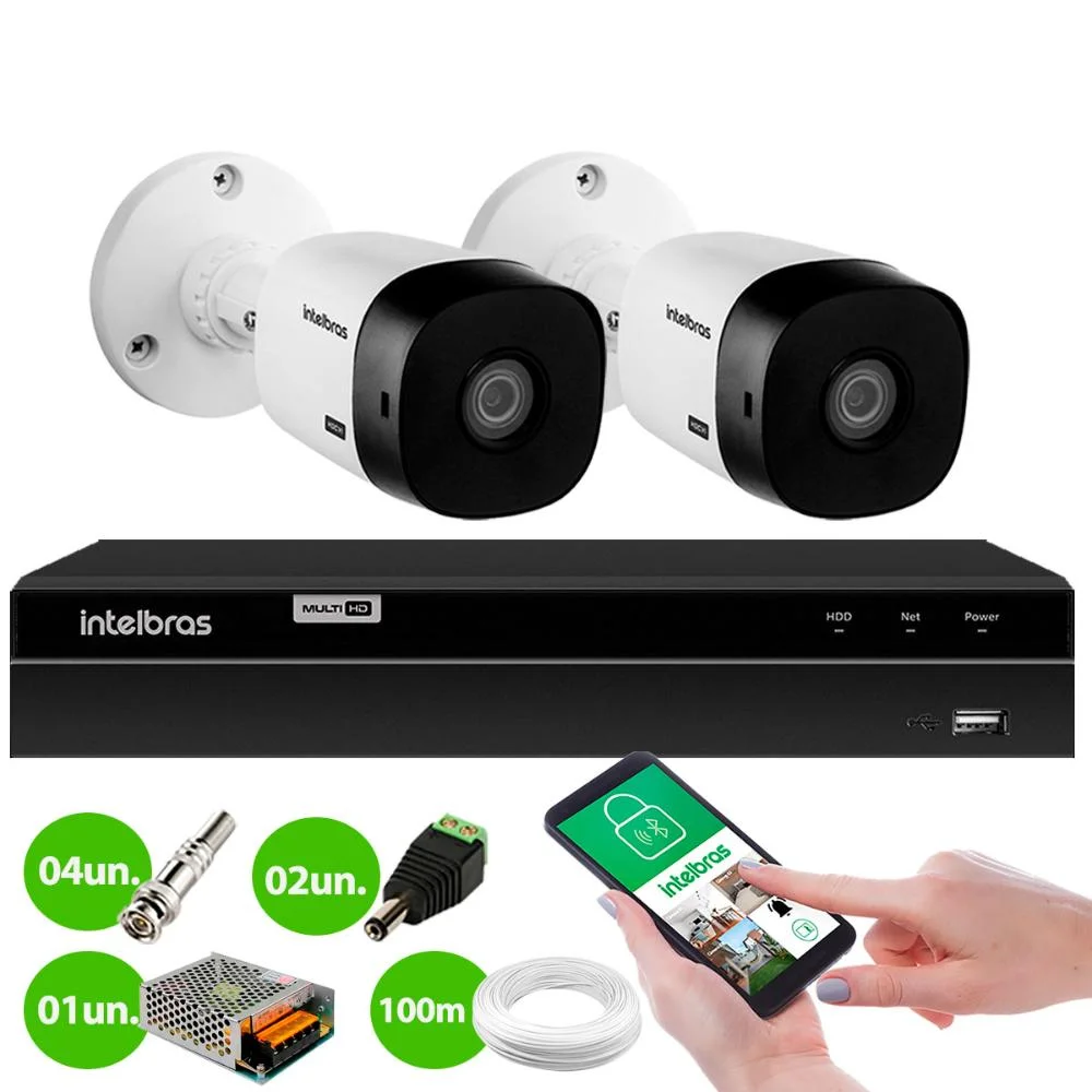 Kit 2 Câmeras Segurança Vhl 1220 B, Full Hd 1080p, Dvr Inteligente Intelbras Mhdx 1204, 4 Canais