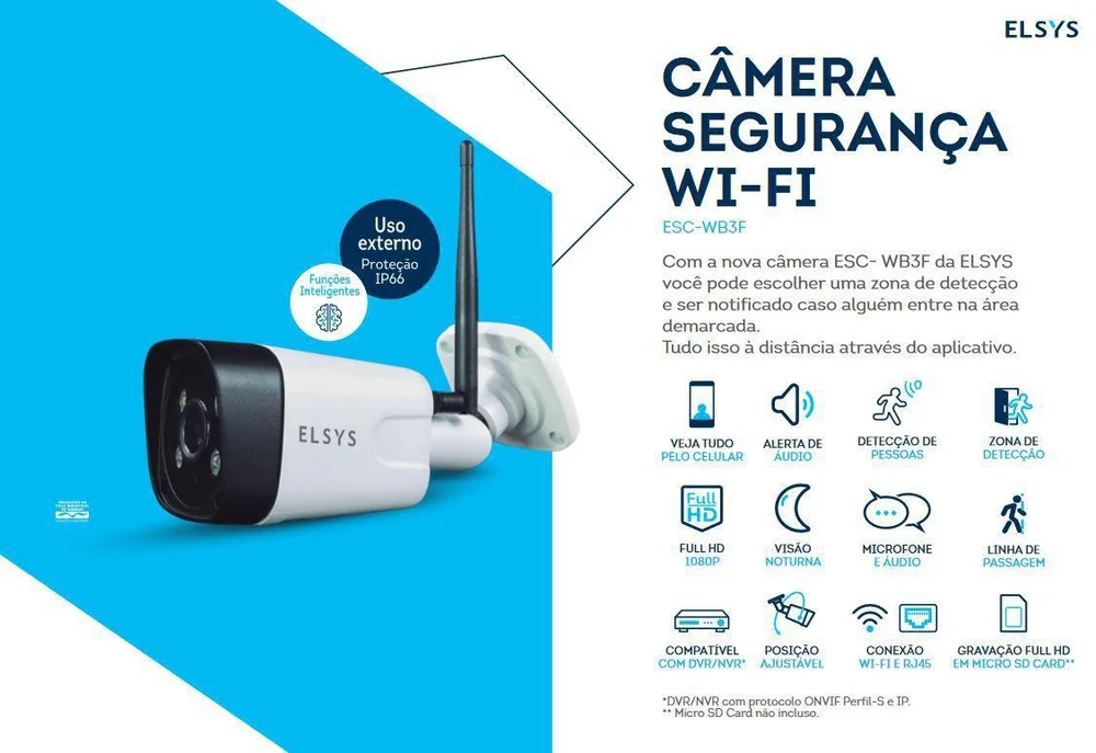 Câmera Wi-fi Elsys Externa C/ Inteligência De Vídeo Full Hd Câmera Wi-fi Elsys Externa C/ Inteligência De Vídeo Full Hd