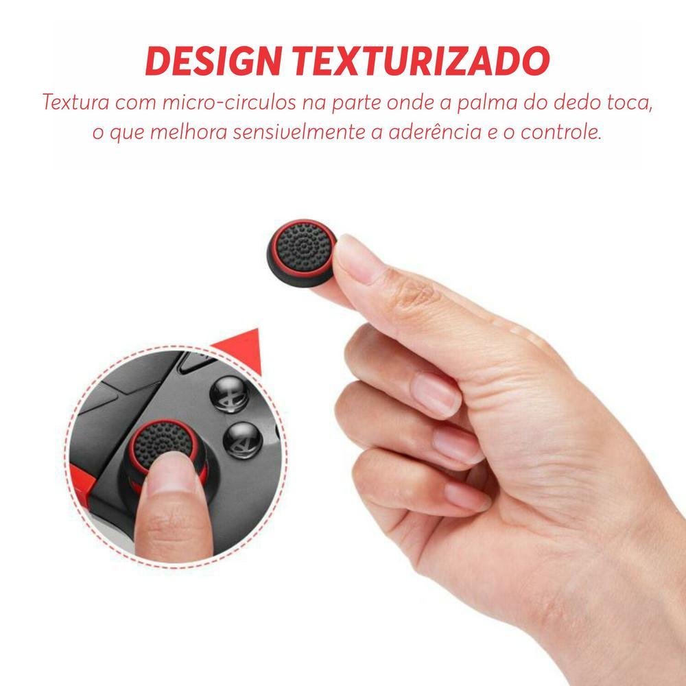 6 Pares De Grips P/ Controle Anti Derrapante Silicone Botão Analógico Do Joystick Cor: Vermelho