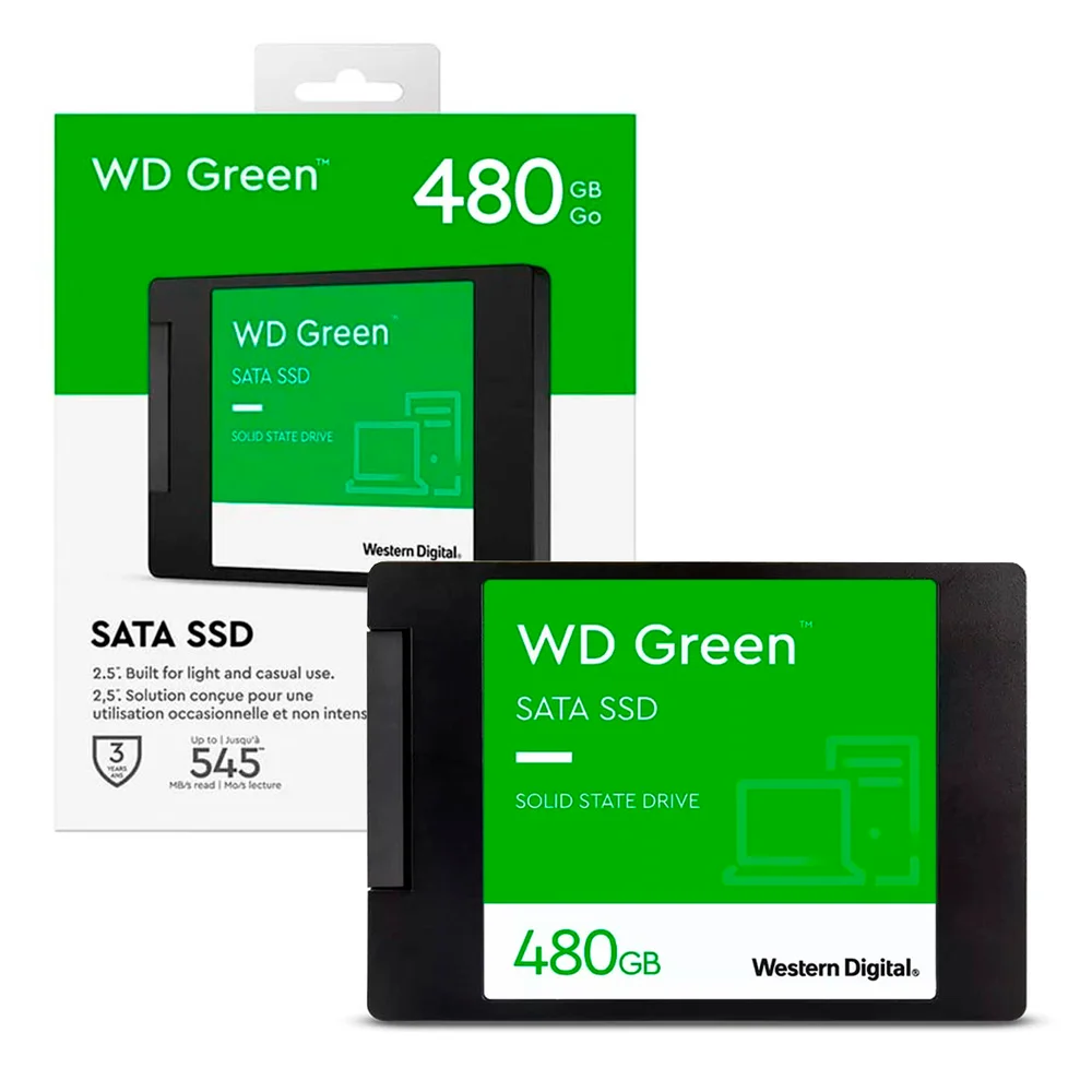 SSD 480GB WD Green, SATA 3 2.5 Pol, Leitura 545 MBps E Gravação 430MBps - Wds480g3g0a