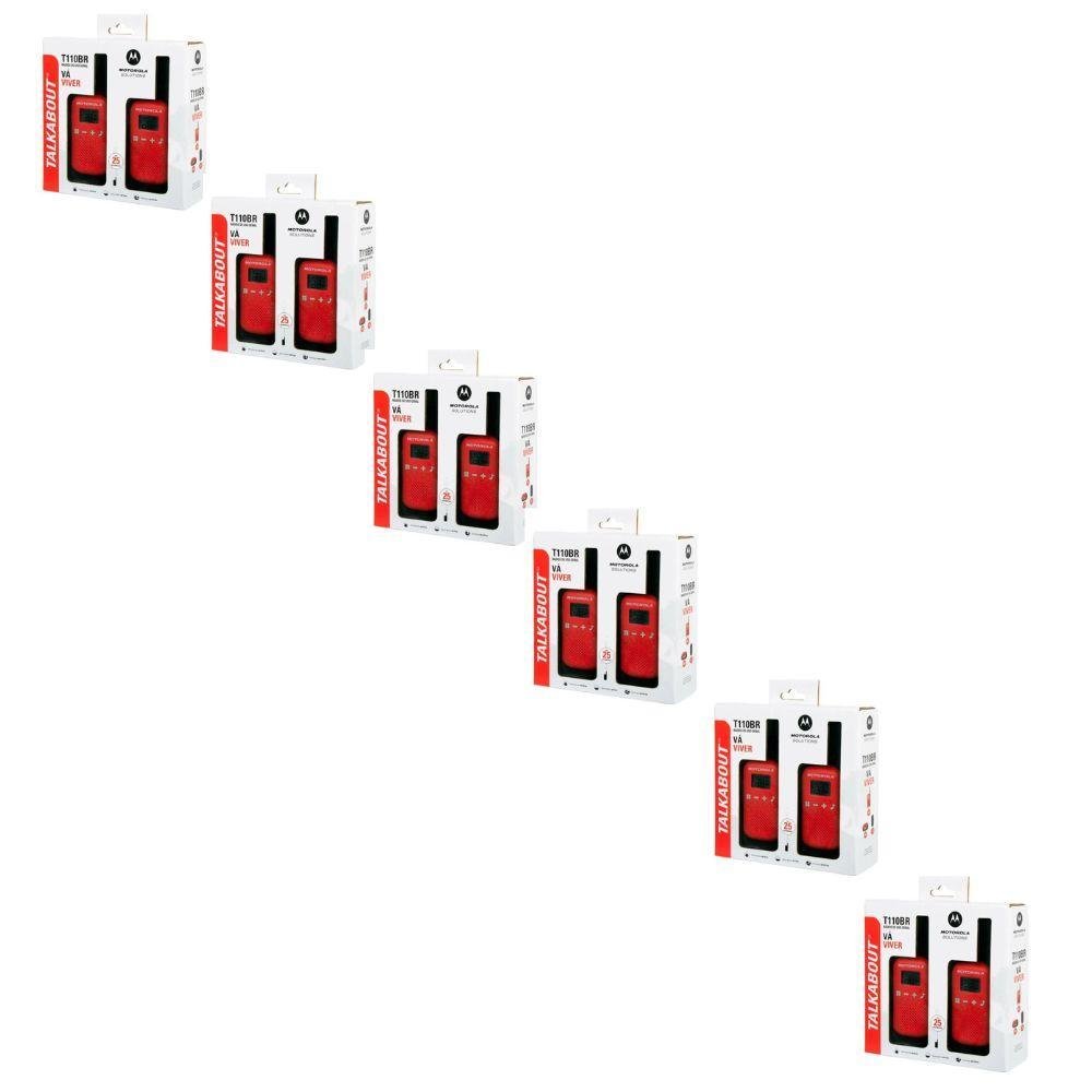 Kit 6 Pares Rádio Comunicador Talkabout 25km T110br Motorola-2 Cor: Vermelho.