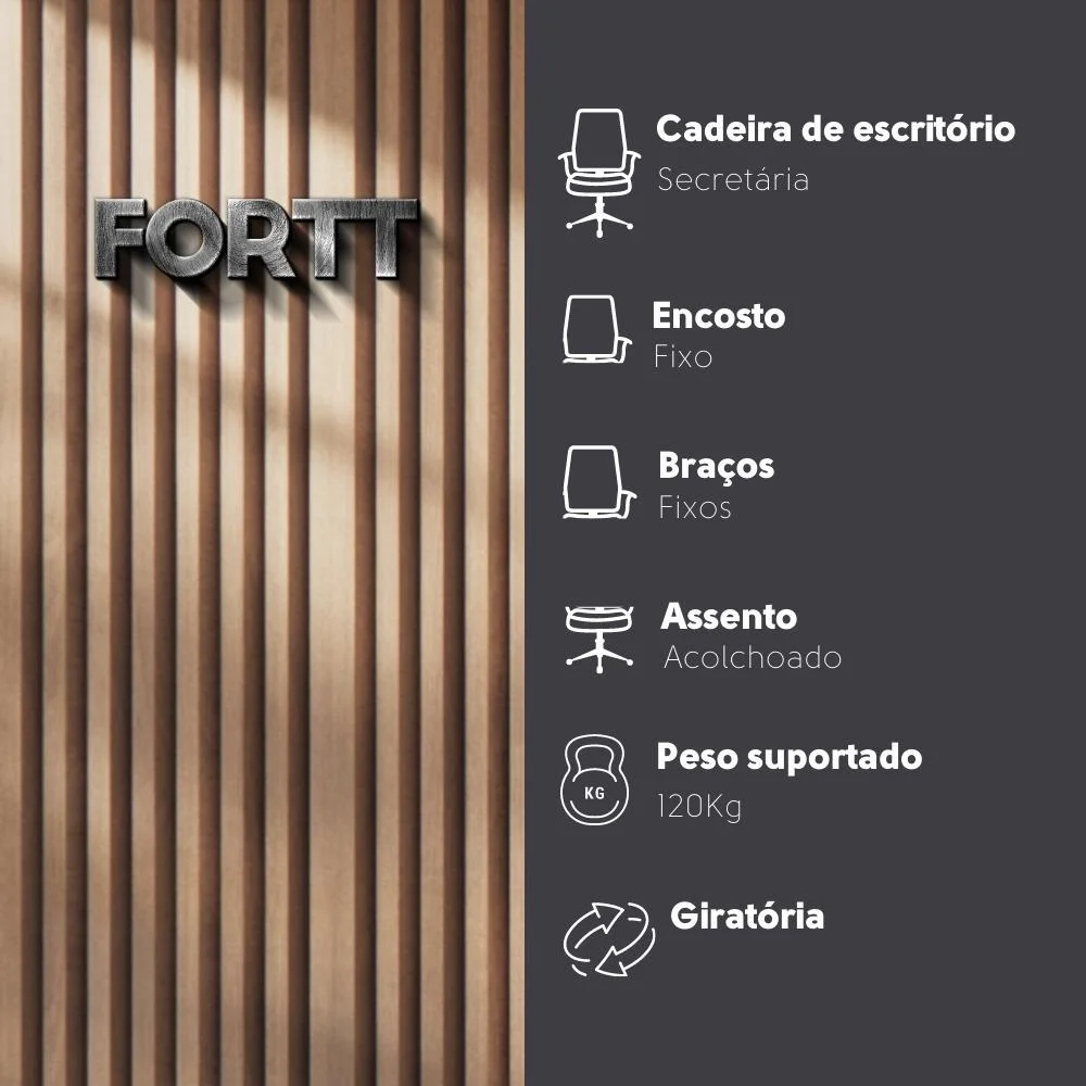 Cadeira De Escritório Secretária Base Preta Com Rodinha Fortt Porto Preta - Csf01-p Cadeira De Escritório Secretária Base Preta Com Rodinha Fortt Porto Preta - Csf01-p