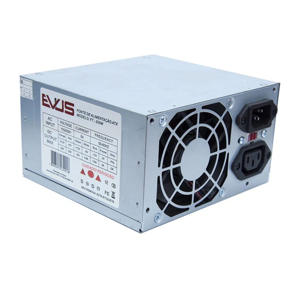 Fonte Evus, 200W Real, 20/24P, 2 SATA, Com Cabo De Força E Caixa - FT-200W Fonte Evus, 200W Real, 20/24P, 2 SATA, Com Cabo De Força E Caixa - FT-200W