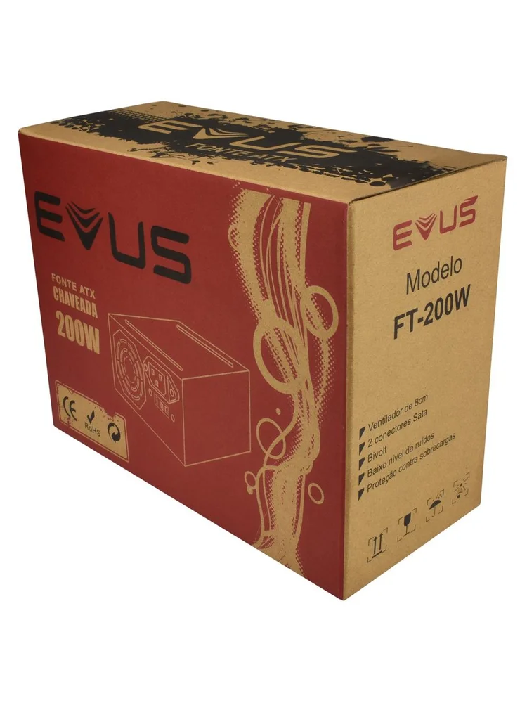 Fonte Evus, 200W Real, 20/24P, 2 SATA, Com Cabo De Força E Caixa - FT-200W Fonte Evus, 200W Real, 20/24P, 2 SATA, Com Cabo De Força E Caixa - FT-200W