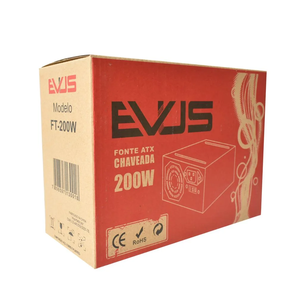 Fonte Evus, 200W Real, 20/24P, 2 SATA, Com Cabo De Força E Caixa - FT-200W Fonte Evus, 200W Real, 20/24P, 2 SATA, Com Cabo De Força E Caixa - FT-200W