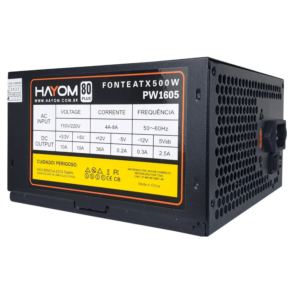 Fonte Hayom, 500w, 80 Plus, ATX, 110/220v - w-pw1605