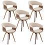 Kit 05 Cadeiras Decorativas Para Escritório Recepção Ohana Fixa Linho Bege - Gran Belo