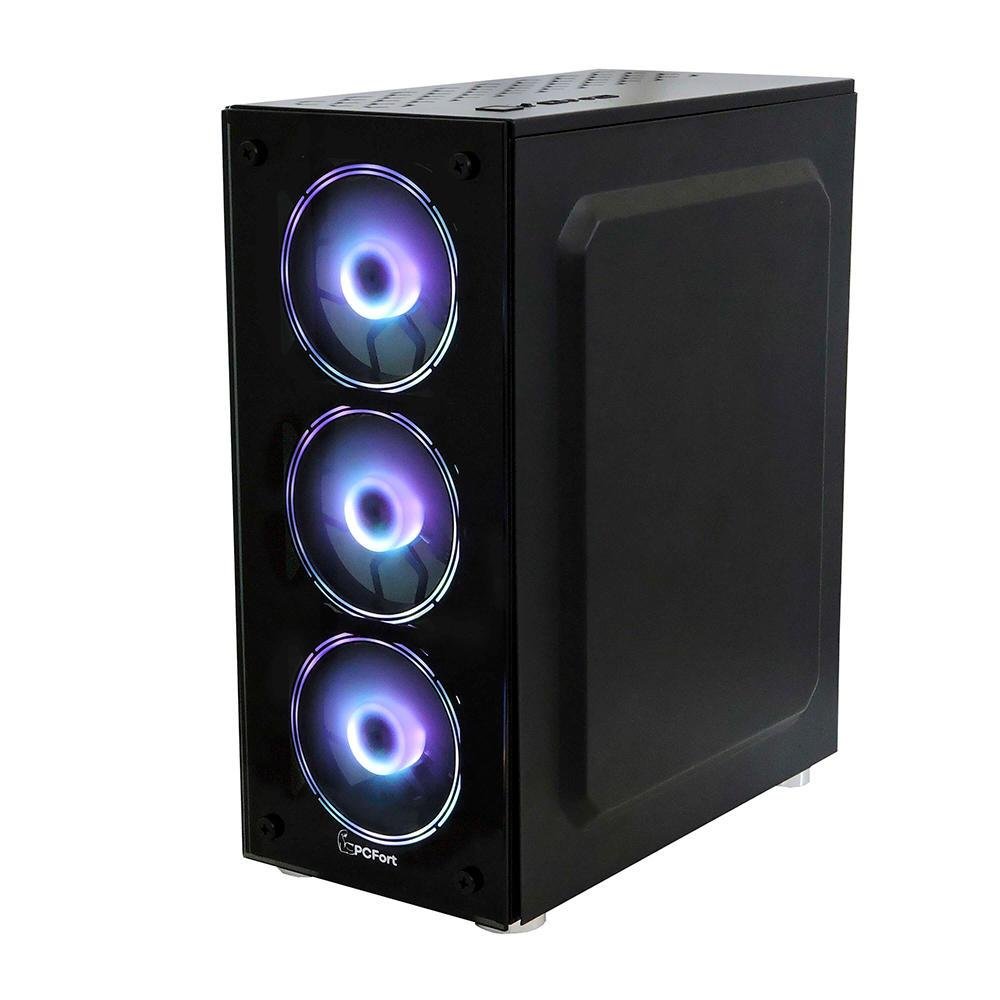 Gabinete Gamer Pcfort Endless, Mid Tower, RGB, Lateral E Frontal Em Vidro, Com 3 Fans RGB, Preto Gabinete Gamer Pcfort Endless, Mid Tower, RGB, Lateral E Frontal Em Vidro, Com 3 Fans RGB, Preto