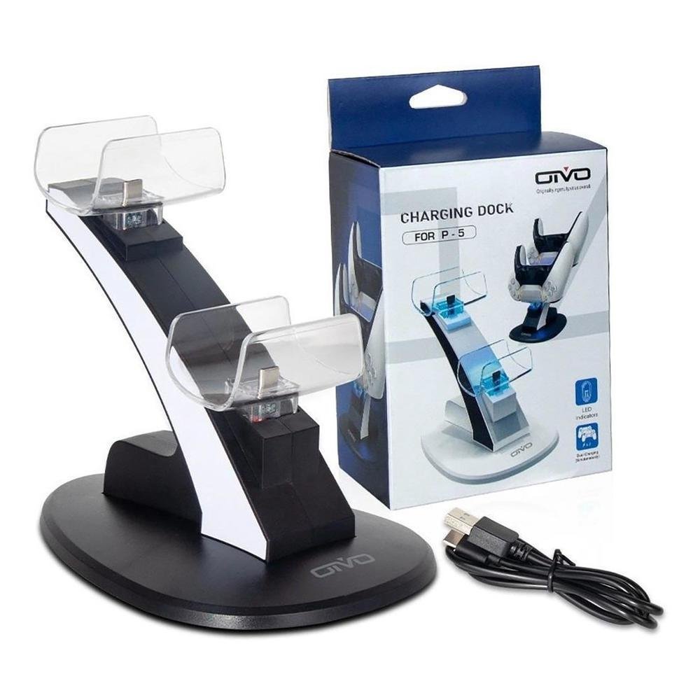 Carregador Gamme Stand, Compatível Com Controle Joystick PS5, Preto E Branco Carregador Gamme Stand, Compatível Com Controle Joystick PS5, Preto E Branco