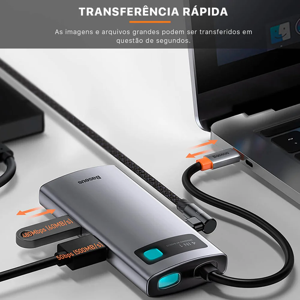 Adaptador HUB Baseus 4 Em 1, USB-A/USB-C/HDMI/PD, Dockstation 4K em Campinas - foto 2