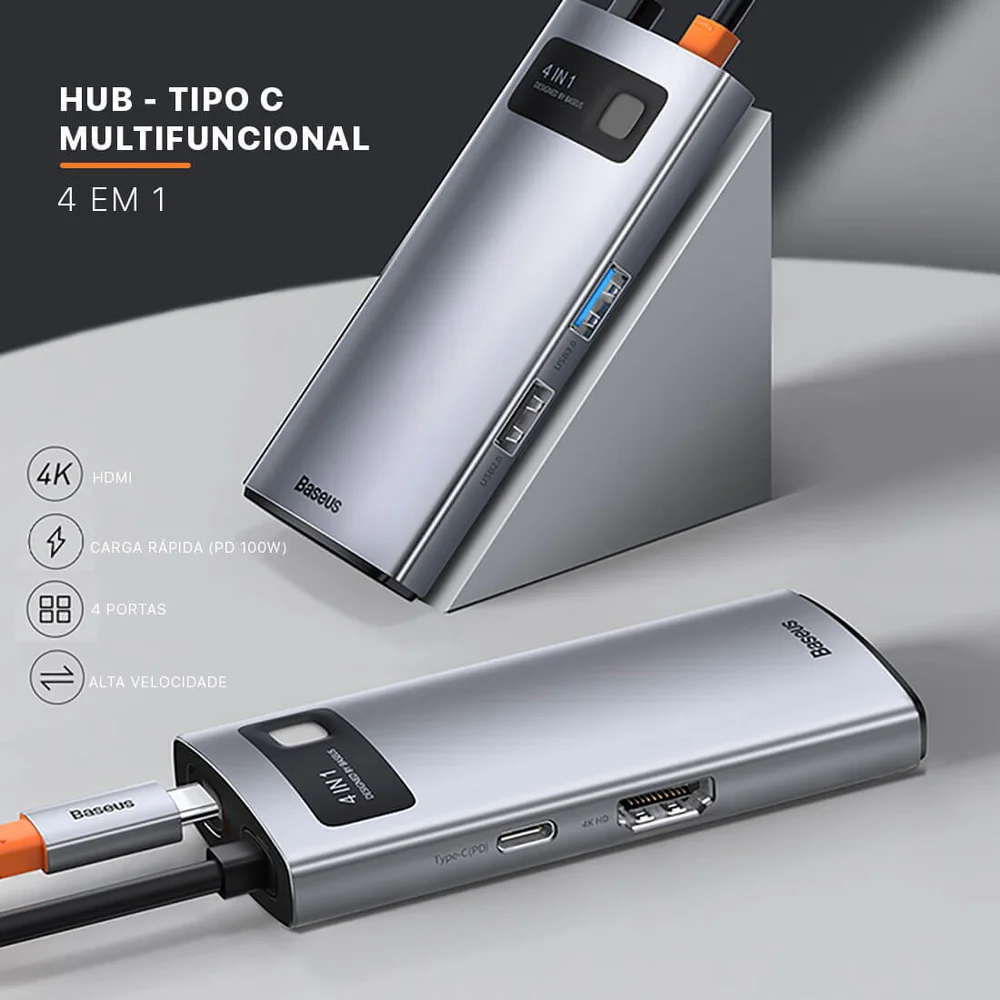 Adaptador HUB Baseus 4 Em 1, USB-A/USB-C/HDMI/PD, Dockstation 4K em Campinas - foto 3