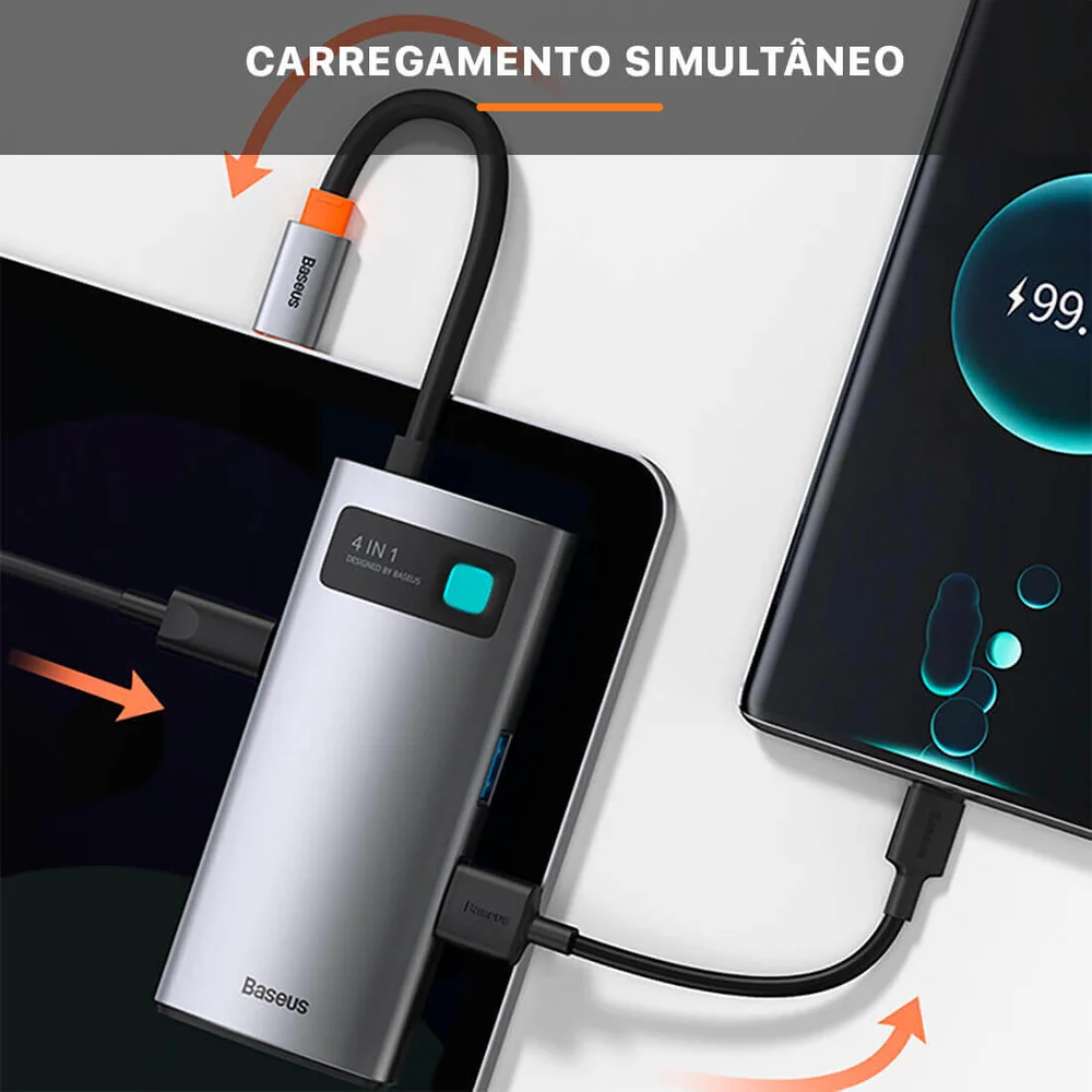 Adaptador HUB Baseus 4 Em 1, USB-A/USB-C/HDMI/PD, Dockstation 4K em Campinas - foto 4