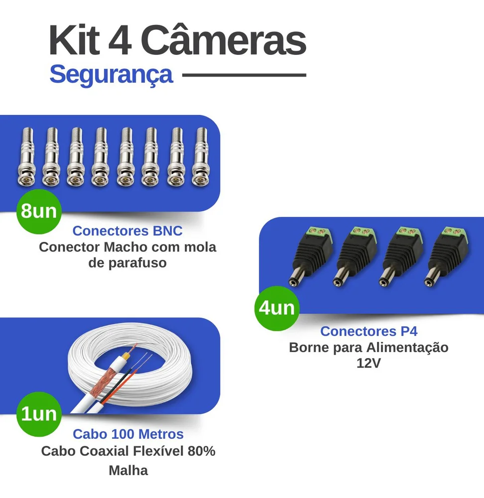Kit 4 Câmeras Intelbras Tf 1220b, Full Hd 1080p, Visão Noturna 20m, Proteção Ip66 + Dvr Gravador Intelbras Mhdx 3004-c, 4 Canais + Hd 500gb