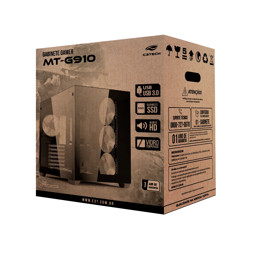 Gabinete C3tech Gaming Aquarius Mt-g910bk, Sem Fonte