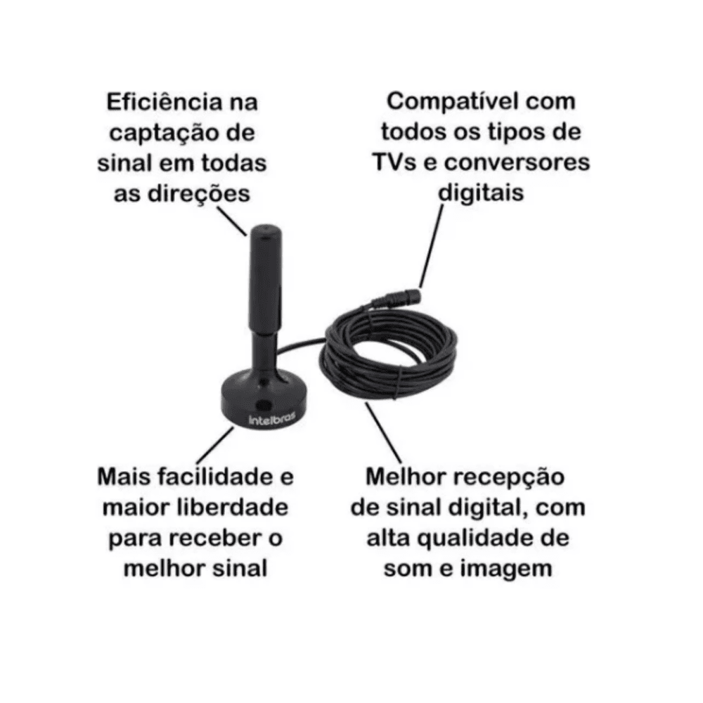 Antena De TV Interna Intelbras Ai 2031, Uhf/hdtv, 4k, Cabo 5m