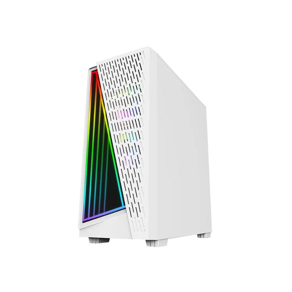Gabinete Gamer White Neon, Mid Tower, Vidro Temperado, RGB, C/ 3 Fans