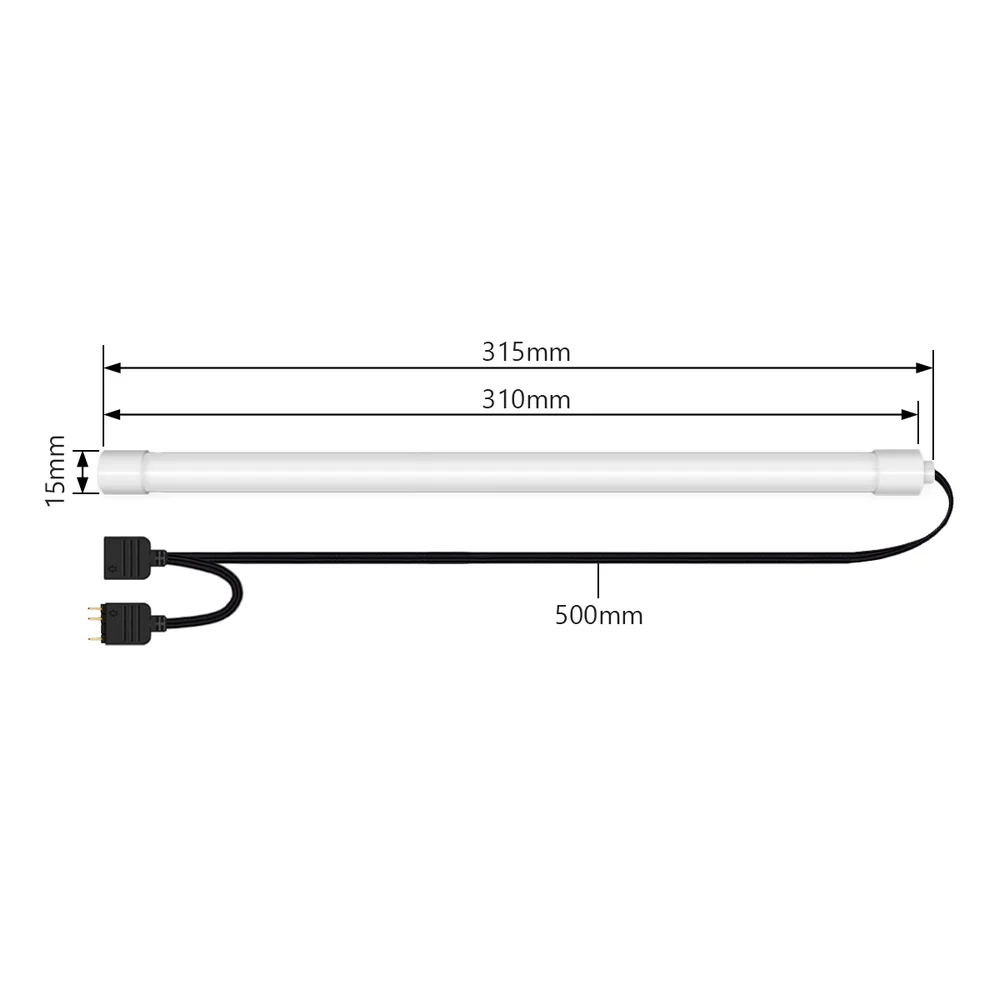 Barra de Led Coolmoon, Argb, 5v, 3 Pinos, Redonda, 300mm, Decoração Gabinete, Coolmoon
