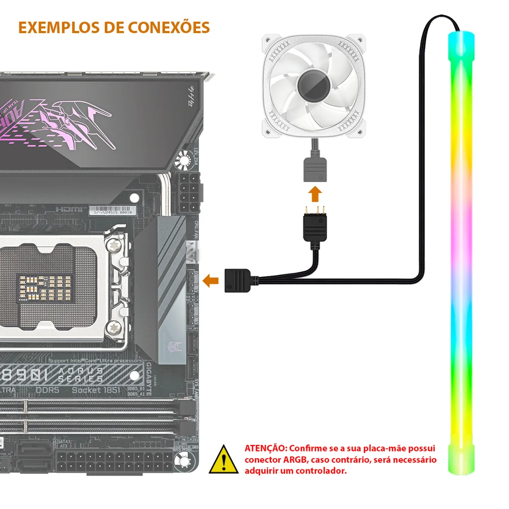 Barra de Led Coolmoon, Argb, 5v, 3 Pinos, Redonda, 300mm, Decoração Gabinete, Coolmoon