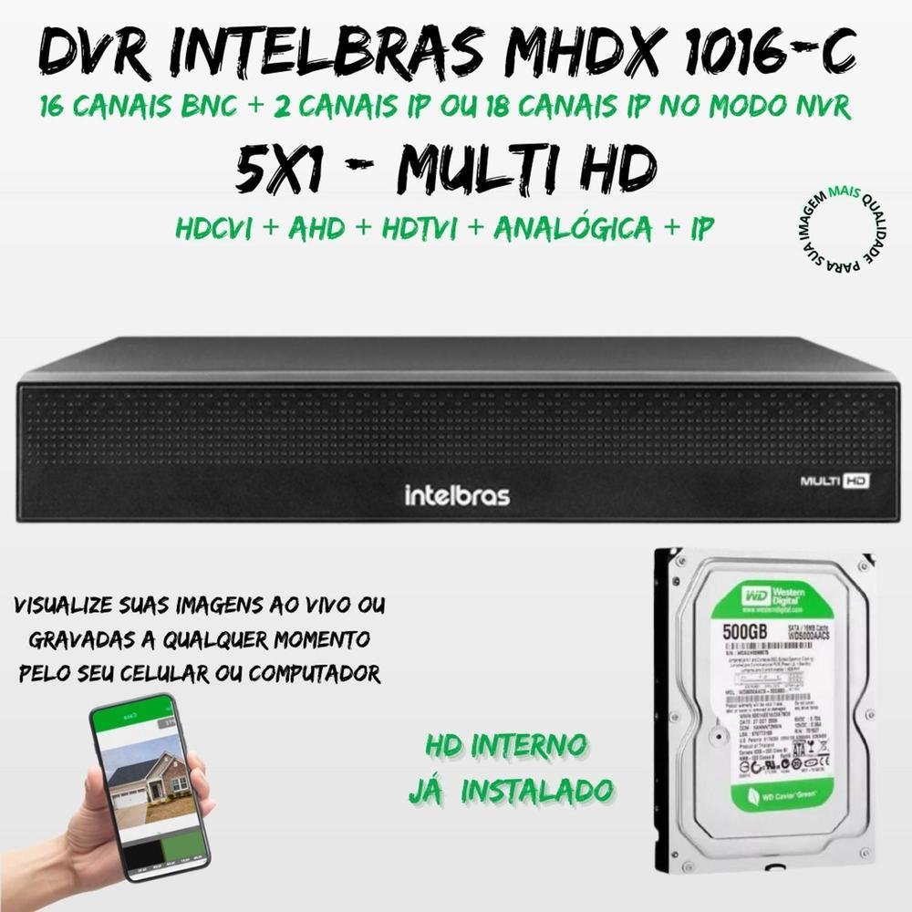 Kit 3 Cameras Full Color, Dvr Mhdx 4 Ch, Color Noite, 500GB