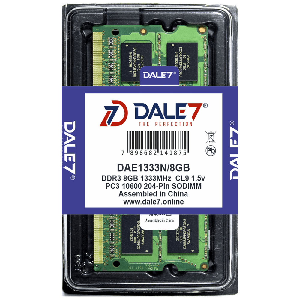 Memória Dale7, 8GB, 1333Mhz, DDR3, Notebook, 1.5v Memória Dale7, 8GB, 1333Mhz, DDR3, Notebook, 1.5v