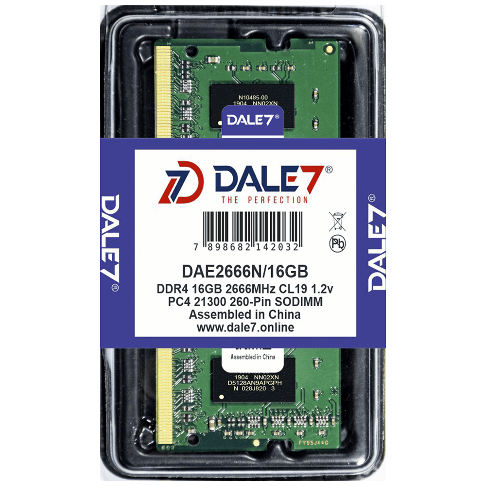 Memória Dale7, 16GB, 2666Mhz, DDR4, Notebook, 1.2v Memória Dale7, 16GB, 2666Mhz, DDR4, Notebook, 1.2v