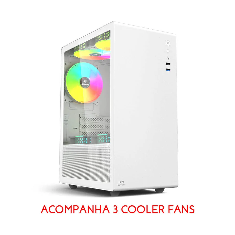 Gabinete C3tech Mt-g200wh, Com 3 Fans Gabinete C3tech Mt-g200wh, Com 3 Fans