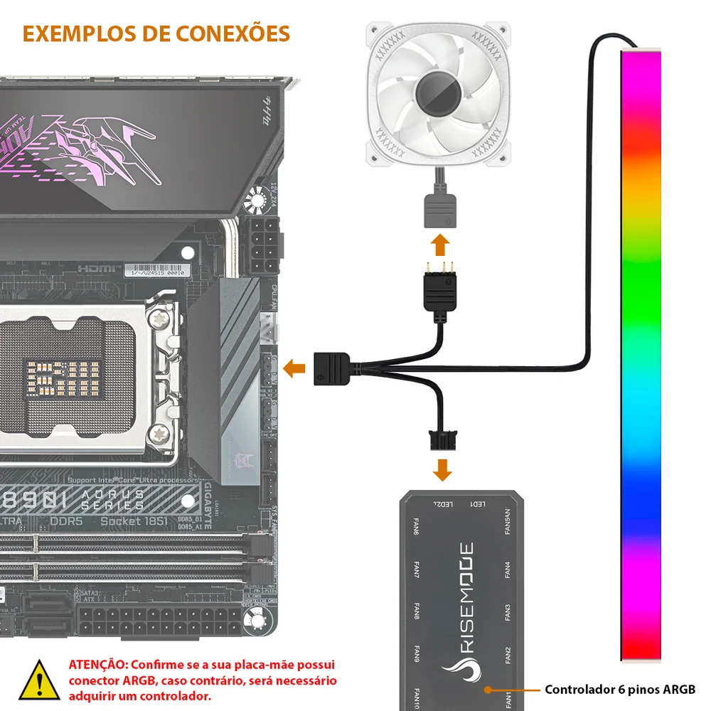 Barra de Led ARGB 5v 3 Pinos, Quadrada, 300mm, 18x18, Magnética, Decoração Gabinete