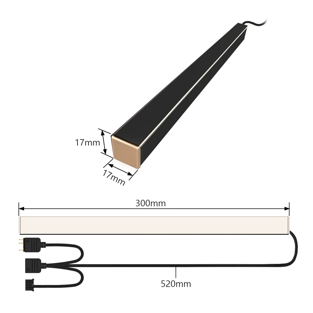 Barra de Led ARGB 5v 3 Pinos, Quadrada, 300mm, 18x18, Magnética, Decoração Gabinete