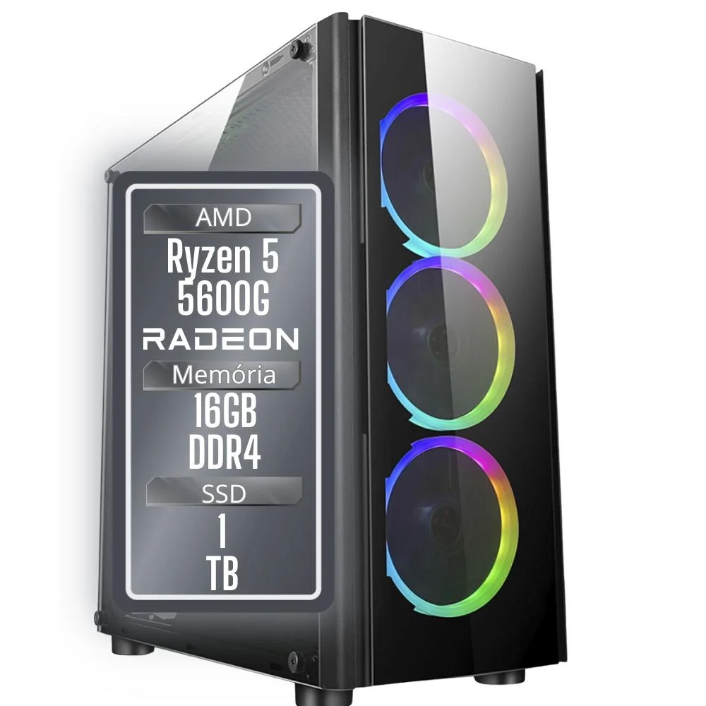 PC Gamer 3green Winner, Amd Ryzen 5 5600g, 16gb Ddr4, SSD 1TB, Gráficos Radeon Vega, Fonte 500w - Gsw-24008