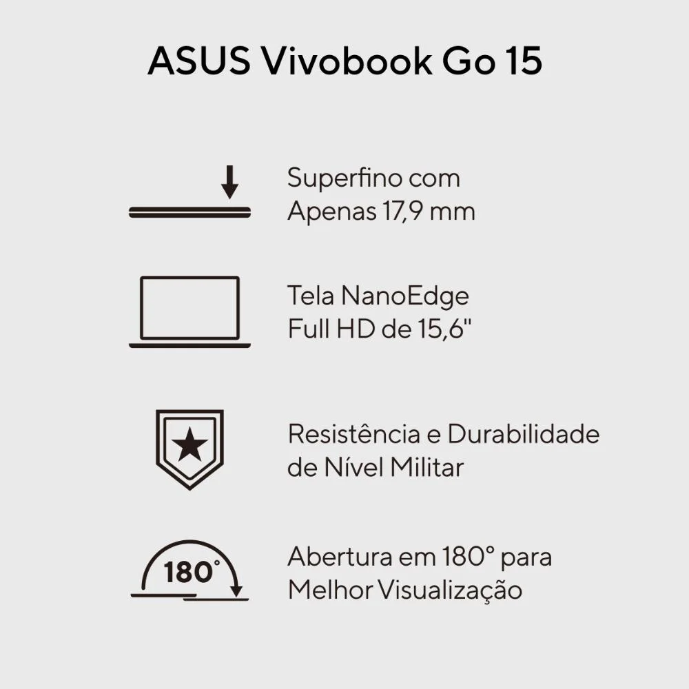 Notebook Asus Vivobook Go E1504ga, Intel Core i3 N305, 8GB RAM, SSD 512GB, Tela 15.6" FHD, Linux Keepos, Silver - Nj438 Notebook Asus Vivobook Go E1504ga, Intel Core i3 N305, 8GB RAM, SSD 512GB, Tela 15.6" FHD, Linux Keepos, Silver - Nj438