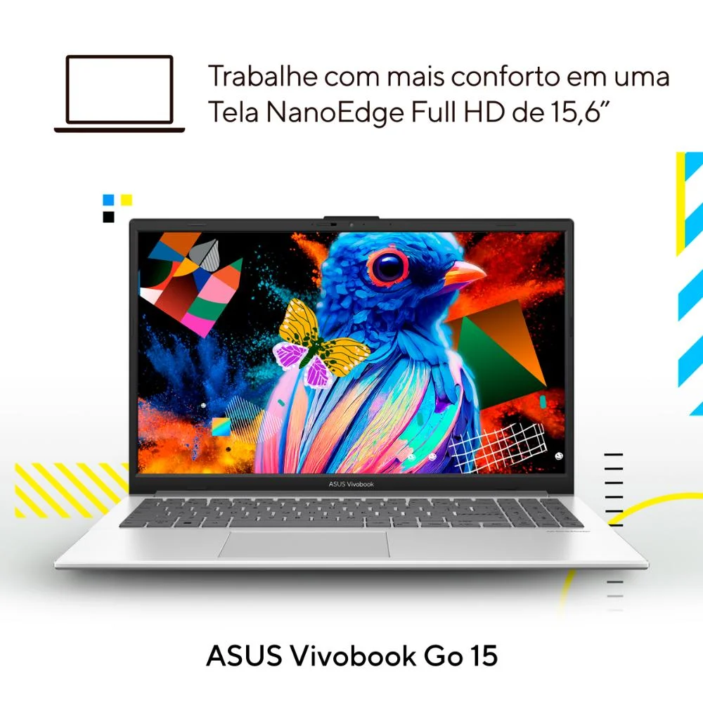 Notebook Asus Vivobook Go E1504ga, Intel Core i3 N305, 8GB RAM, SSD 512GB, Tela 15.6" FHD, Linux Keepos, Silver - Nj438 Notebook Asus Vivobook Go E1504ga, Intel Core i3 N305, 8GB RAM, SSD 512GB, Tela 15.6" FHD, Linux Keepos, Silver - Nj438