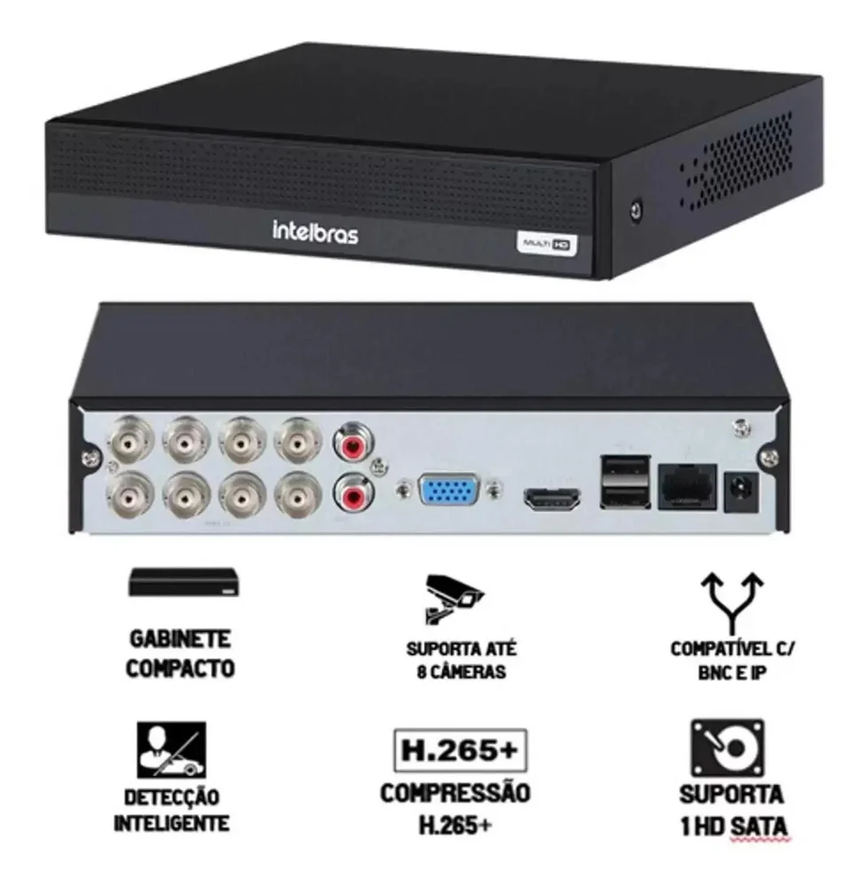 Kit 8 Cameras Intelbras 1120b  Full Color Colorido Dia E Noite Dvr 8 Canais 1008c C/ Hd 500gb.