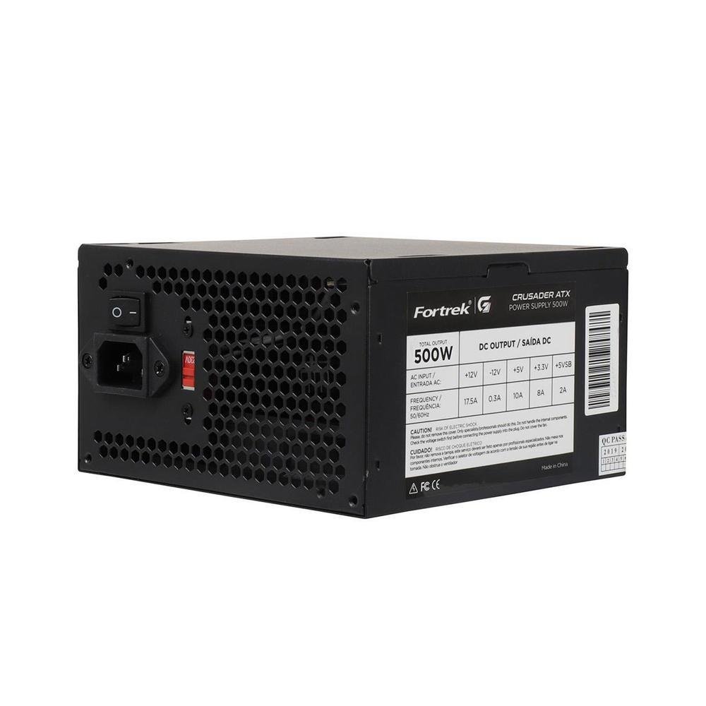 Fonte Atx 500w Fortrek Crusader, Bivolt Manual, Cooler 120mm, Preto - 76955 Fonte Atx 500w Fortrek Crusader, Bivolt Manual, Cooler 120mm, Preto - 76955