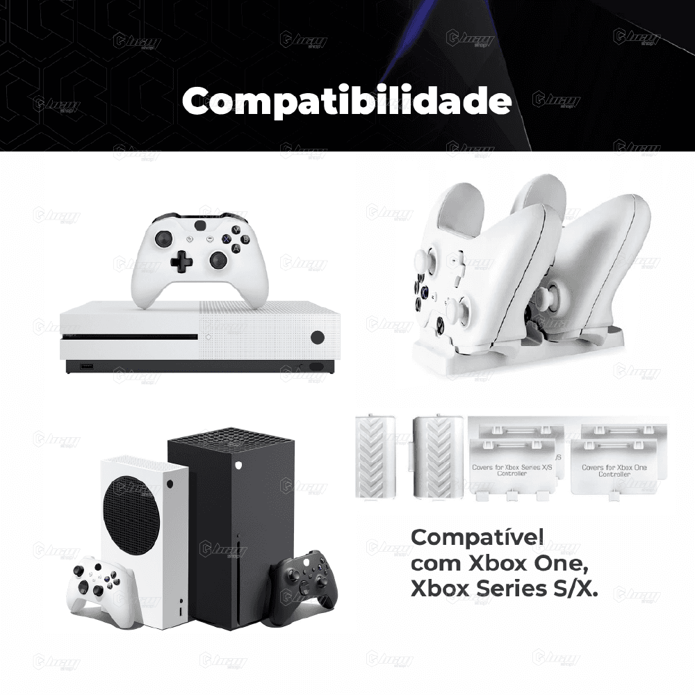 Base Carregador Duplo Branco XBOX One Series S/x + 2 Bateria Base Carregador Duplo Branco XBOX One Series S/x + 2 Bateria