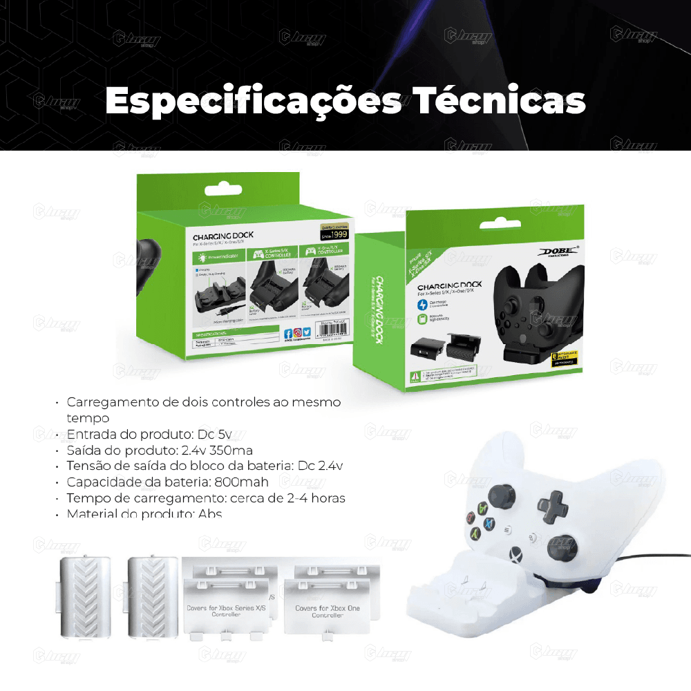 Base Carregador Duplo Branco XBOX One Series S/x + 2 Bateria Base Carregador Duplo Branco XBOX One Series S/x + 2 Bateria