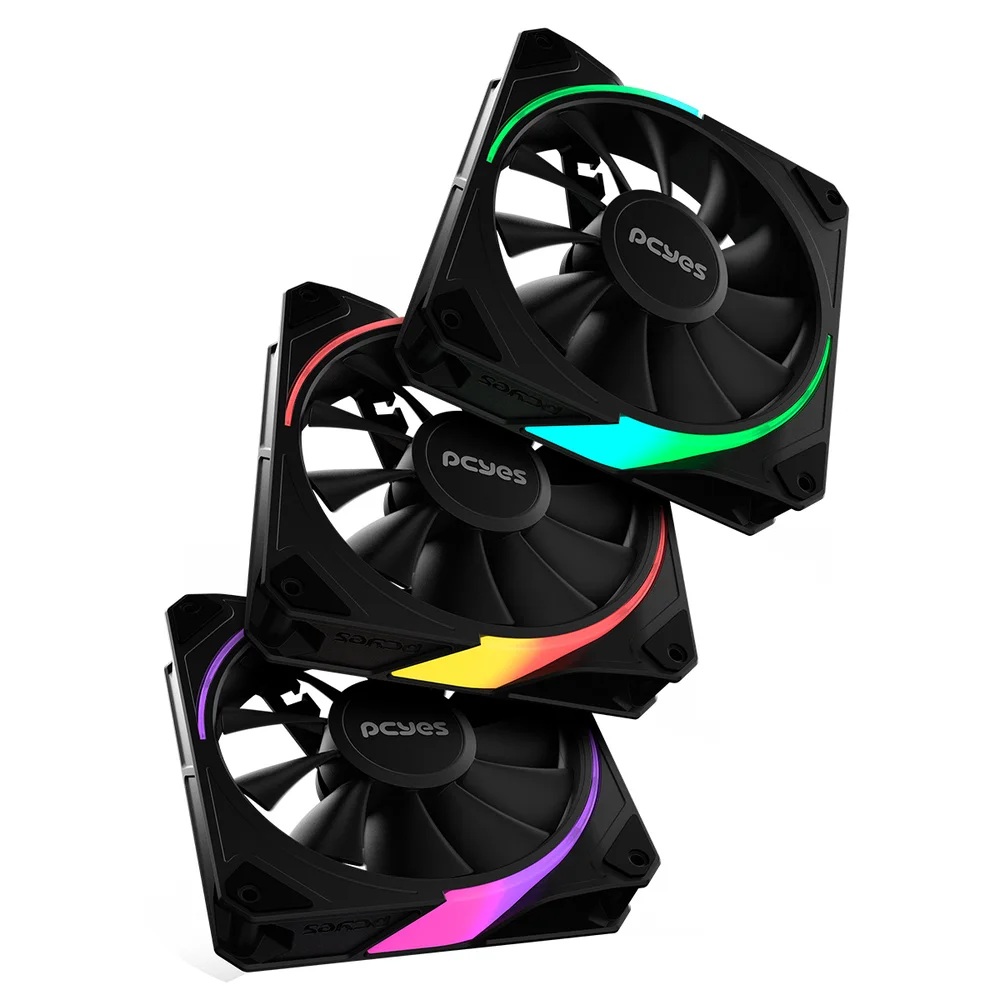 Kit Com 3 Fans Cooler ARGB PCyes Sangue Frio 3 Black Vulcan 120mm