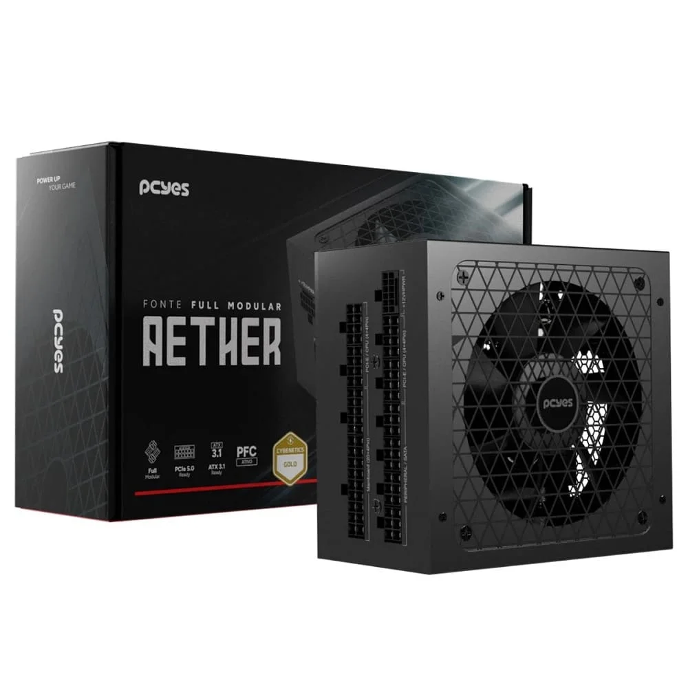 Fonte Gamer PCyes Aether 850w Full Modular Cybernetics Gold Pfc Ativo - 850wfmg Fonte Gamer PCyes Aether 850w Full Modular Cybernetics Gold Pfc Ativo - 850wfmg