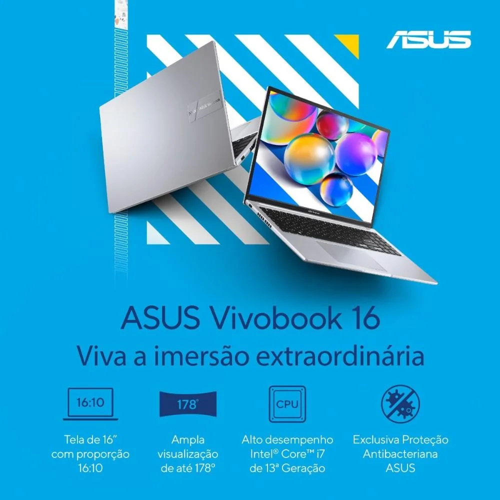Notebook Asus Vivobook 16 X1605va Intel Core I7 1355u 16gb Ram 1TB SSD WINDOWS 11 Home Tela 16” Ips Fhd Cool Silver - Mb764w Notebook Asus Vivobook 16 X1605va Intel Core I7 1355u 16gb Ram 1TB SSD WINDOWS 11 Home Tela 16” Ips Fhd Cool Silver - Mb764w