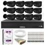Kit 12 Câmeras Tudo Forte TF 2020 B Black Full HD 1080p Bullet com Visão Noturna 20M Proteção IP66 + Dvr Intelbras MHDX 3116-C 16 Canais + HD 1TB Purple