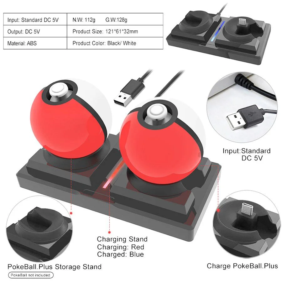 Carregador Duplo Pokebola Plus Nintendo Switch Base Pokeball