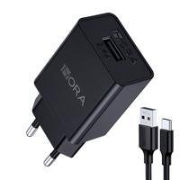 Carregador Parede 1hora 2.4a + Cabo Usb Tipo A/c Preto
