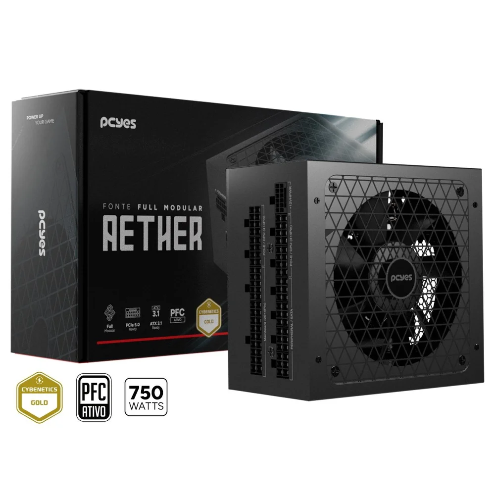 Fonte Gamer PCyes Aether 750w Full Modular Cybenetics Gold PCie 5.0 Atx 3.1 - 750wfmg Fonte Gamer PCyes Aether 750w Full Modular Cybenetics Gold PCie 5.0 Atx 3.1 - 750wfmg