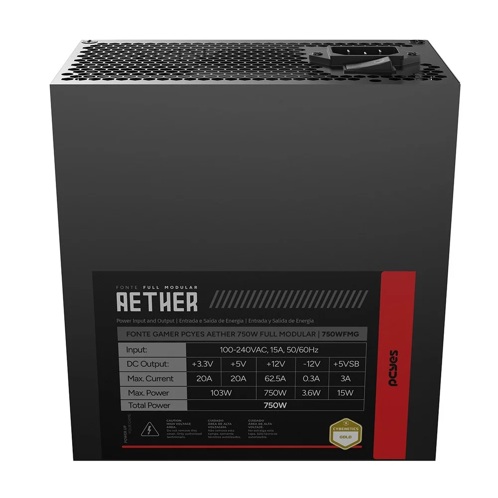 Fonte Gamer PCyes Aether 750w Full Modular Cybenetics Gold PCie 5.0 Atx 3.1 - 750wfmg Fonte Gamer PCyes Aether 750w Full Modular Cybenetics Gold PCie 5.0 Atx 3.1 - 750wfmg