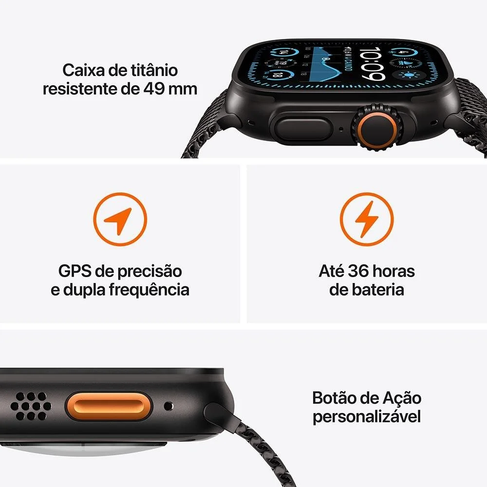 Apple Watch Ultra 2 Gps + Cellular • Caixa Preta De Titânio De 49mm • Pulseira Loop Trail Preta P/m