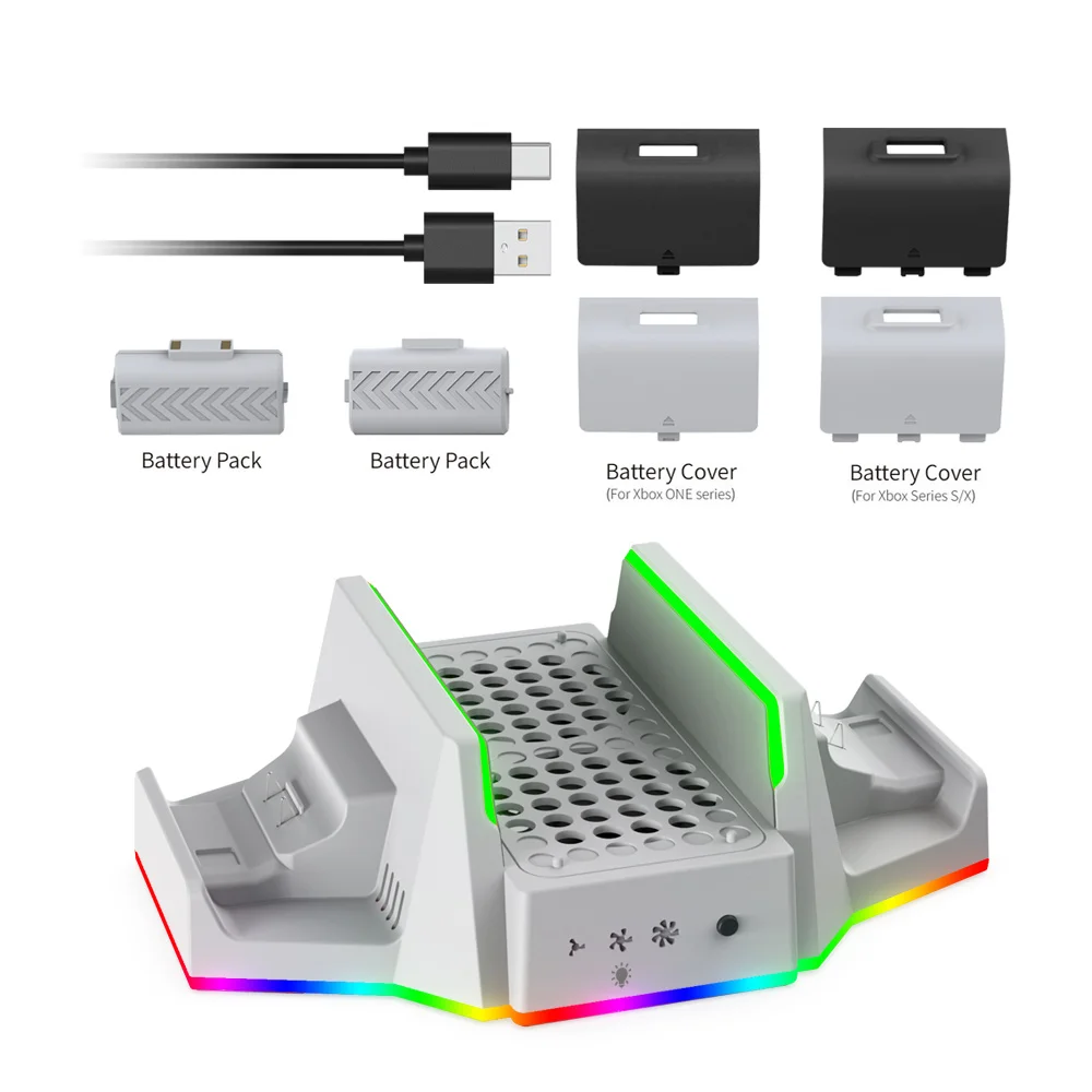 Base Carregador Cooler LED RGB + 2 Baterias + 4 Tampas Compativel Com XBOX Series S Base Carregador Cooler LED RGB + 2 Baterias + 4 Tampas Compativel Com XBOX Series S