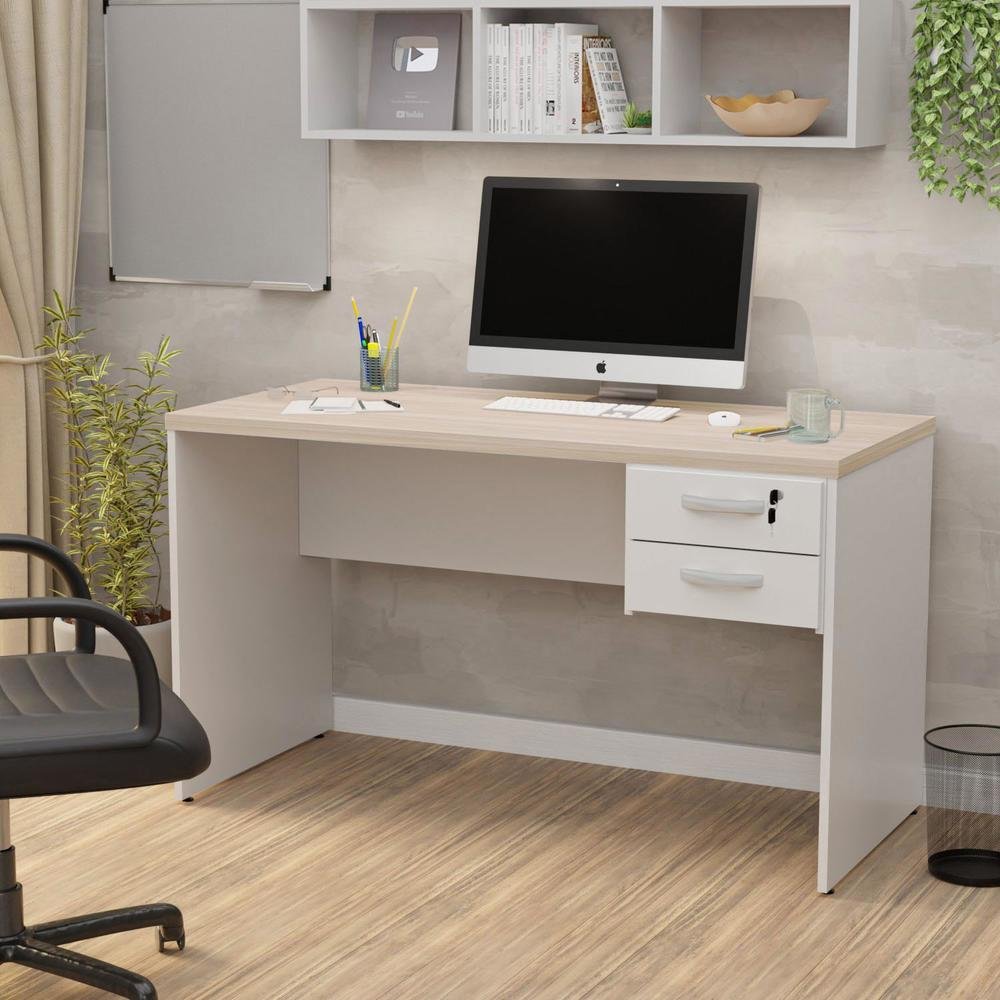 Mesa De Escritório 1.20x60 Com Gaveteiro Tampo 30mm Netmobil - Branco/dubai Mesa De Escritório 1.20x60 Com Gaveteiro Tampo 30mm Netmobil - Branco/dubai