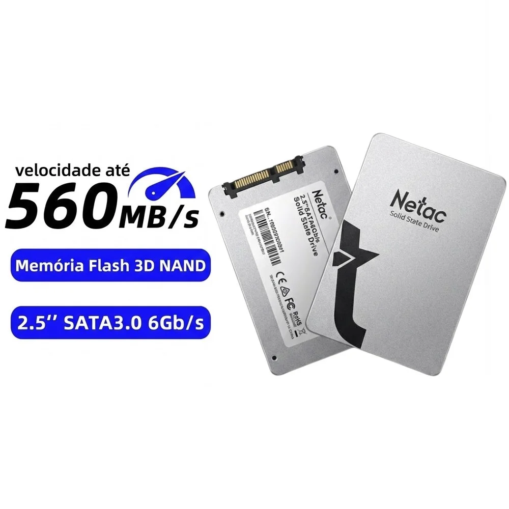 SSD Netac 128GB Sata Iii Leitura 560 Mb/s Gravação 520 Mb/s 3d Nand - Prata SSD Netac 128GB Sata Iii Leitura 560 Mb/s Gravação 520 Mb/s 3d Nand - Prata